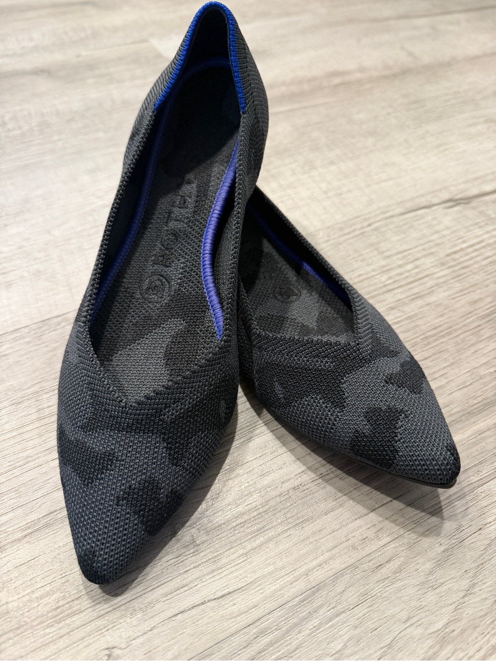 Rothy's Black Pointed Knit Ballet Flats with Subtle Camo